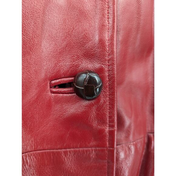 Vintage 24K Leather by Dan di Modes Burgundy Belted Trench Coat Women’s Size 14 - Picture 8 of 8